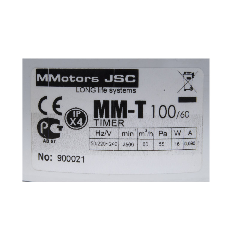 Ultra-thin fan MM 100, 60 m³ / h, white, with timer & check valve